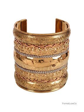 Handcrafted Indian Engraved Cuff Bracelet Copper and Brass Unisex